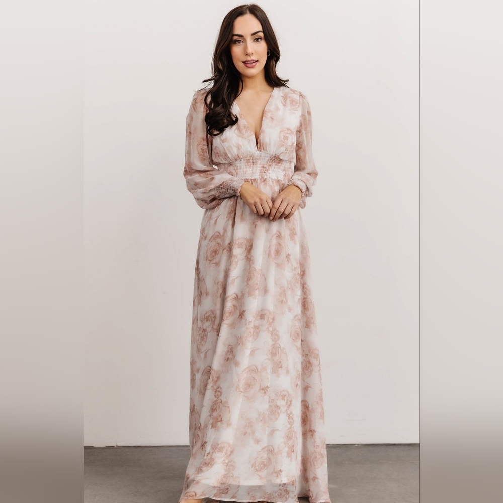 Baltic Born Floral Maxi Dress in Cream and Pink